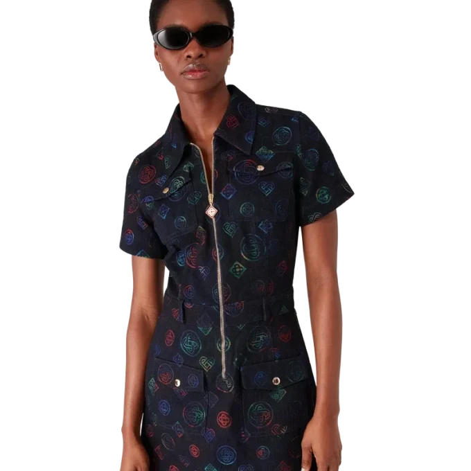 Abito in denim con monogramma