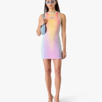 Abito lungo senza maniche con stampa sfumato vetro