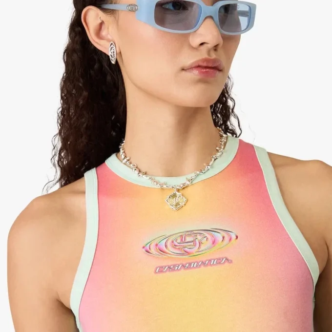 Abito lungo senza maniche con stampa sfumato vetro