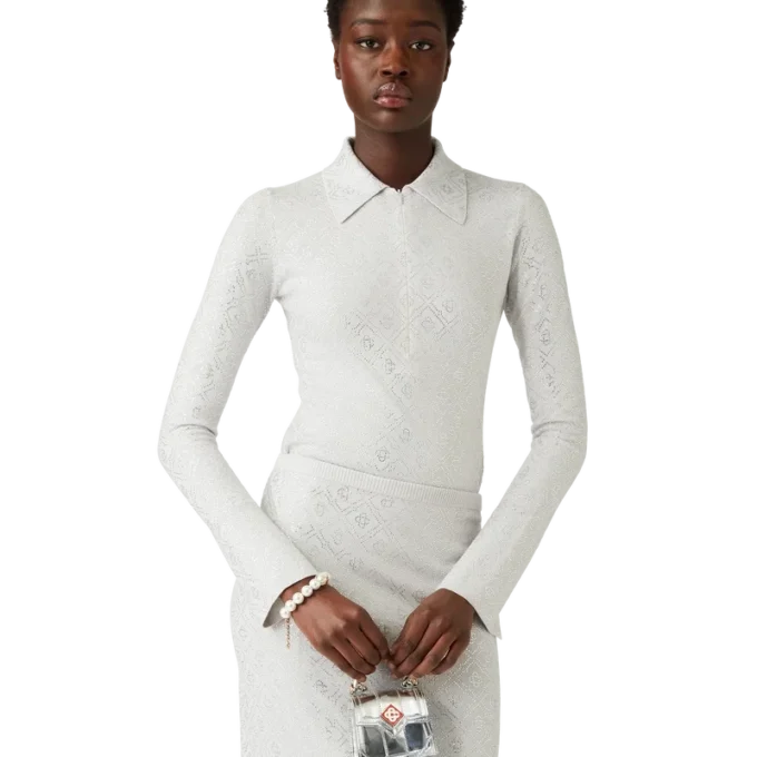 Body in maglia con monogramma in cristallo