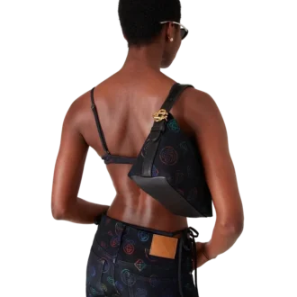 Borsa in pelle blu con logo