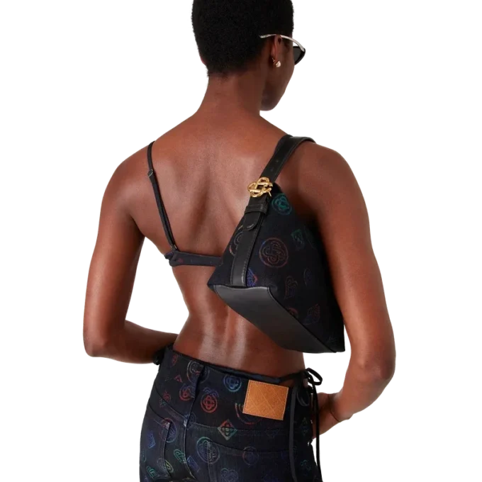 Borsa in pelle blu con logo