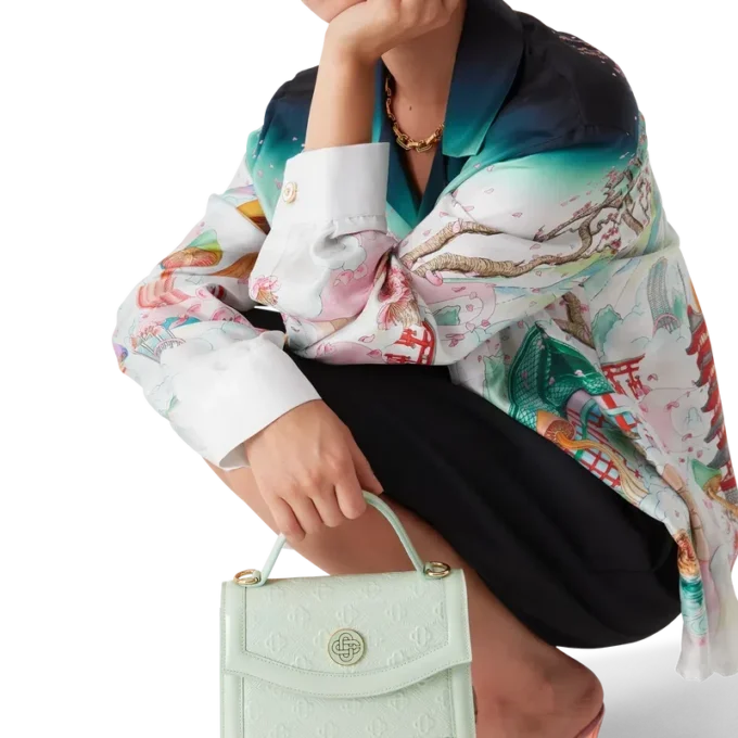 Borsa Mini Jeanne con monogramma Mint in rilievo