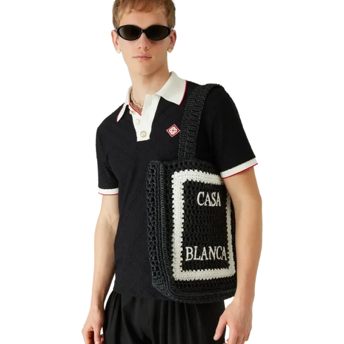 Borsa tote in rafia nera