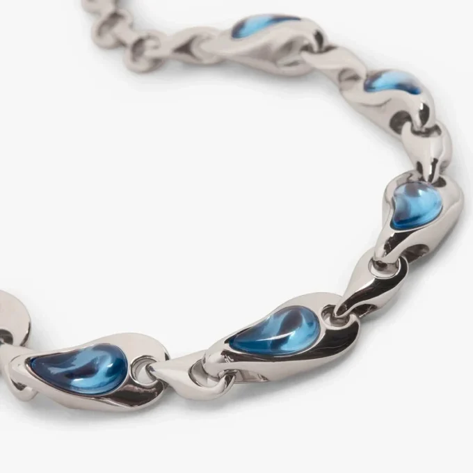 Bracciale in ottone con goccia d’acqua argento e blu
