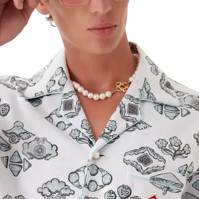 Camicia a maniche corte con motivo jacquard in pantaloncini