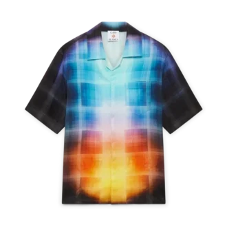 Camicia a maniche corte in misto viscosa con motivo a quadri sfumati in pantaloncini