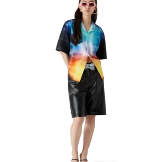 Camicia a maniche corte in misto viscosa con motivo a quadri sfumati in pantaloncini