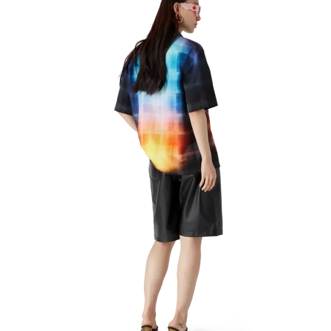 Camicia a maniche corte in misto viscosa con motivo a quadri sfumati in pantaloncini