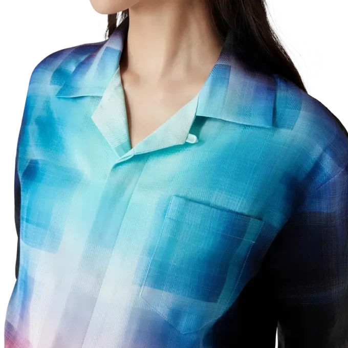 Camicia a maniche corte in misto viscosa con motivo a quadri sfumati in pantaloncini