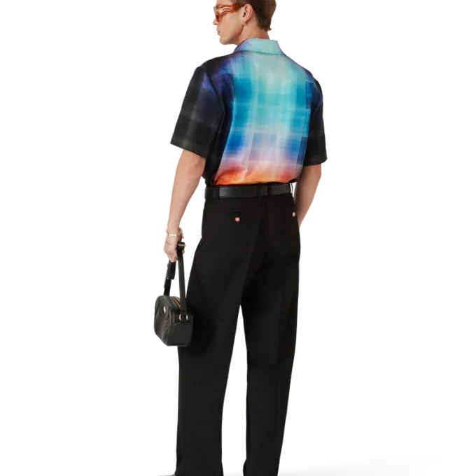 Camicia a maniche corte in misto viscosa con motivo a quadri sfumati in pantaloncini