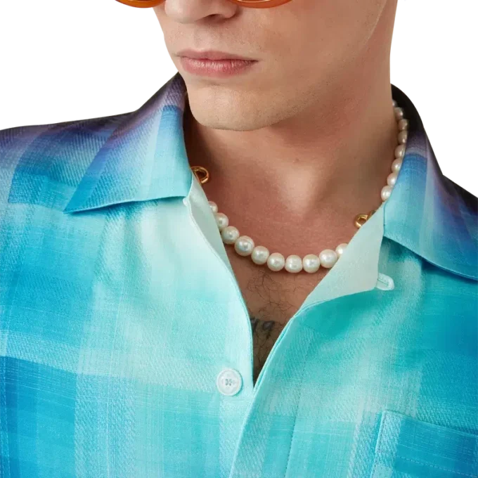 Camicia a maniche corte in misto viscosa con motivo a quadri sfumati in pantaloncini