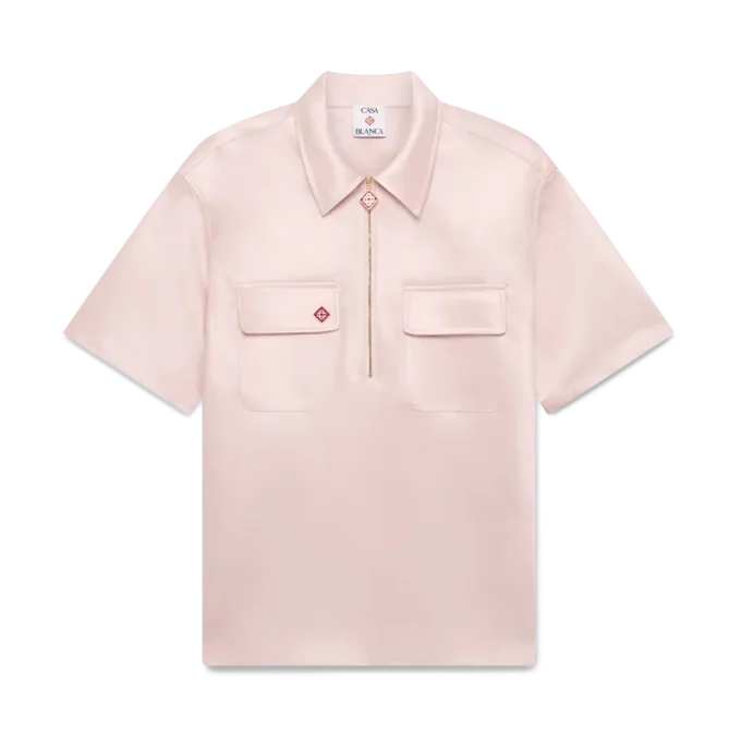 Camicia a maniche corte in raso con zip a un quarto per i pantaloncini