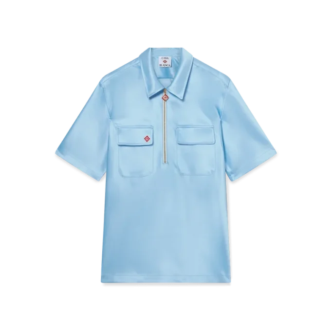 Camicia a maniche corte in raso con zip a un quarto per i pantaloncini