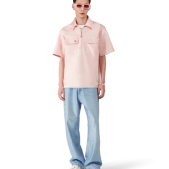 Camicia a maniche corte in raso con zip a un quarto per i pantaloncini