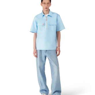 Camicia a maniche corte in raso con zip a un quarto per i pantaloncini