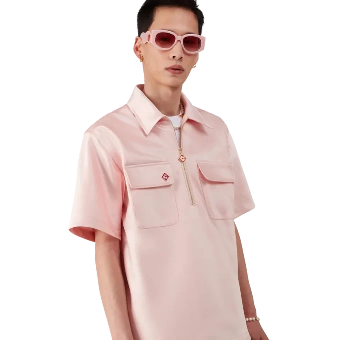 Camicia a maniche corte in raso con zip a un quarto per i pantaloncini