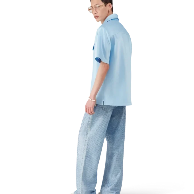 Camicia a maniche corte in raso con zip a un quarto per i pantaloncini