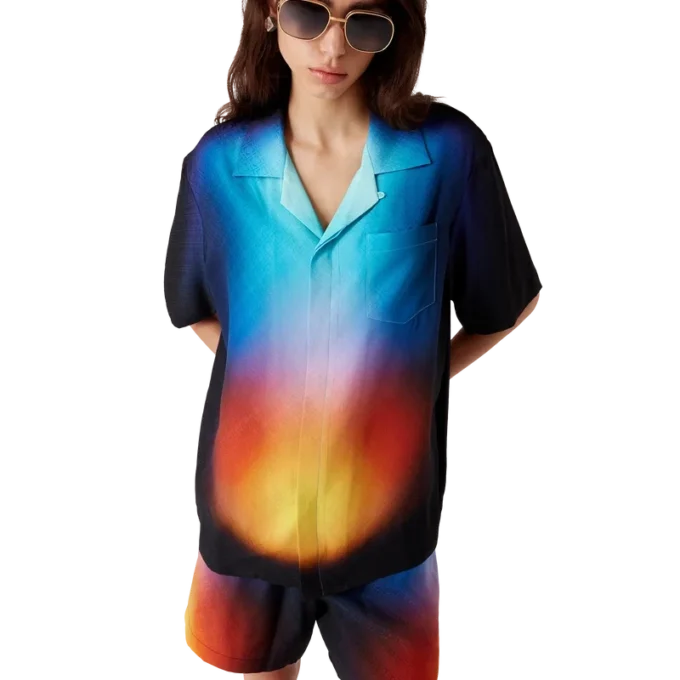 Camicia a maniche corte in seta sfumata con pantaloncini