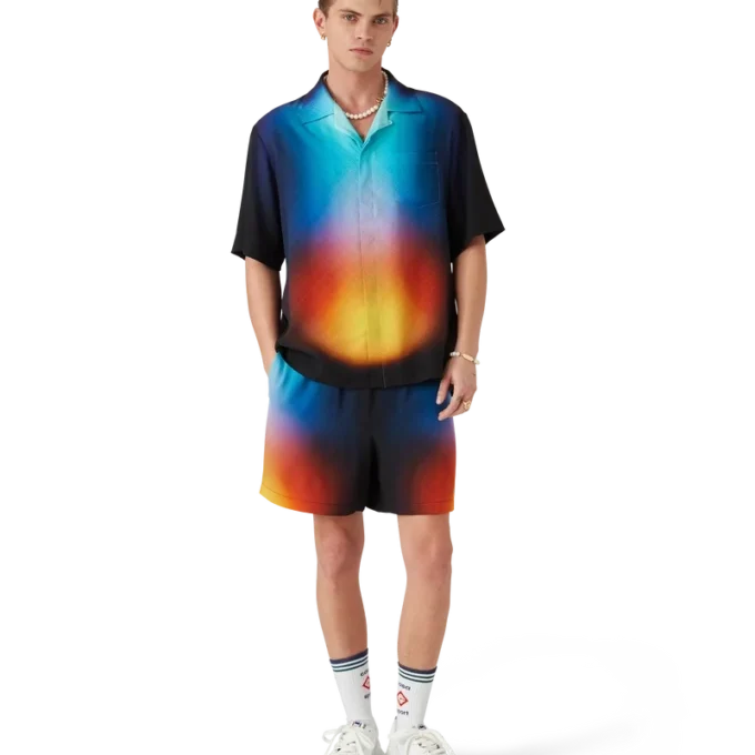 Camicia a maniche corte in seta sfumata con pantaloncini