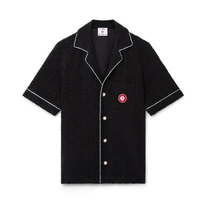 Camicia a maniche corte in spugna jacquard Monogram in pantaloncini