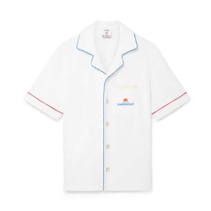 Camicia a maniche corte in spugna jacquard Monogram in pantaloncini