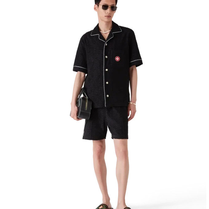 Camicia a maniche corte in spugna jacquard Monogram in pantaloncini