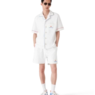 Camicia a maniche corte in spugna jacquard Monogram in pantaloncini