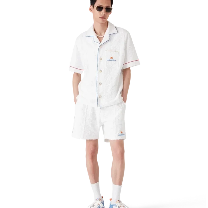 Camicia a maniche corte in spugna jacquard Monogram in pantaloncini