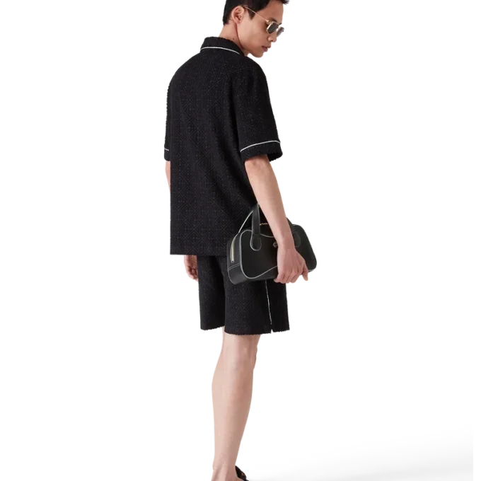 Camicia a maniche corte in spugna jacquard Monogram in pantaloncini