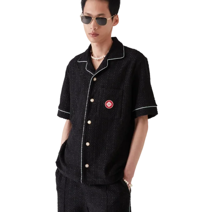 Camicia a maniche corte in spugna jacquard Monogram in pantaloncini