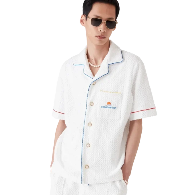 Camicia a maniche corte in spugna jacquard Monogram in pantaloncini