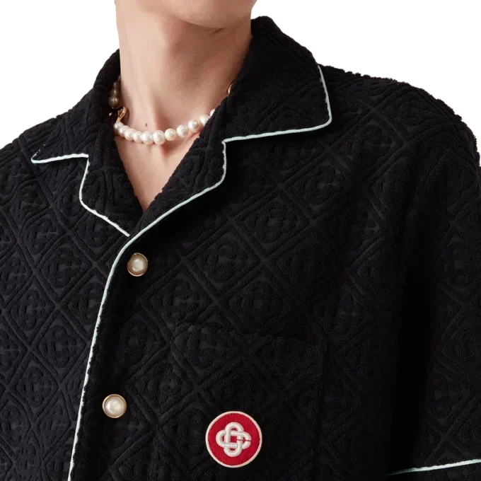 Camicia a maniche corte in spugna jacquard Monogram in pantaloncini