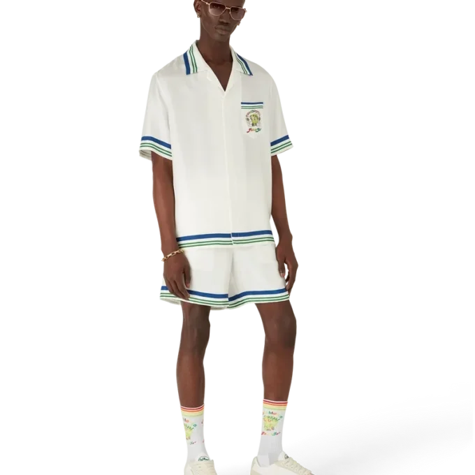 Camicia a maniche corte in twill di seta Tennis Mascot in pantaloncini