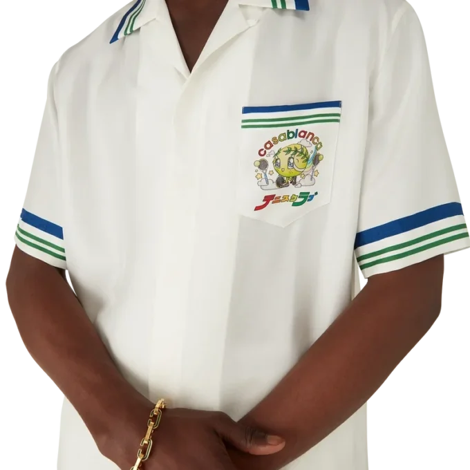 Camicia a maniche corte in twill di seta Tennis Mascot in pantaloncini