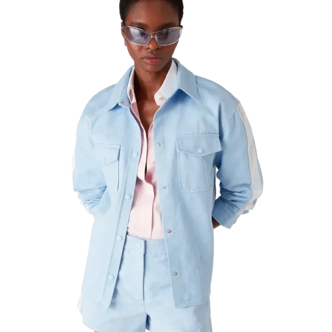 Camicia a maniche lunghe con monogramma blu