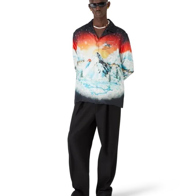 Camicia a maniche lunghe in twill di seta Ski Lake