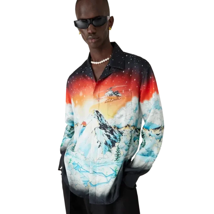 Camicia a maniche lunghe in twill di seta Ski Lake