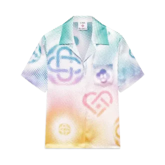 Camicia a pantaloncini con colletto cubano e logo in mezzitoni