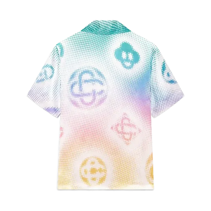 Camicia a pantaloncini con colletto cubano e logo in mezzitoni