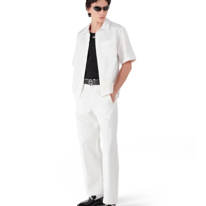 Camicia a pantaloncini con monogramma bianco