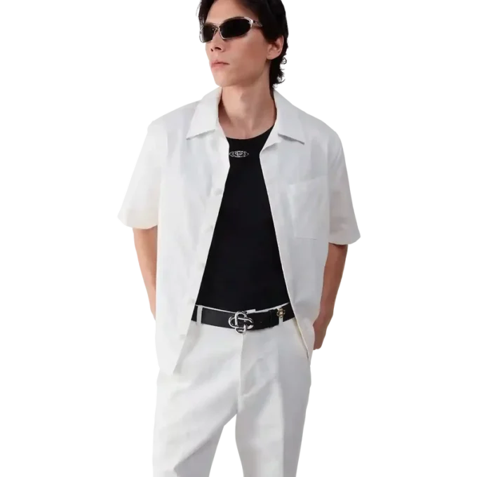 Camicia a pantaloncini con monogramma bianco