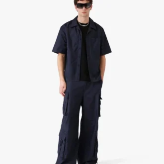 Camicia a pantaloncini con monogramma in mezzitoni blu navy