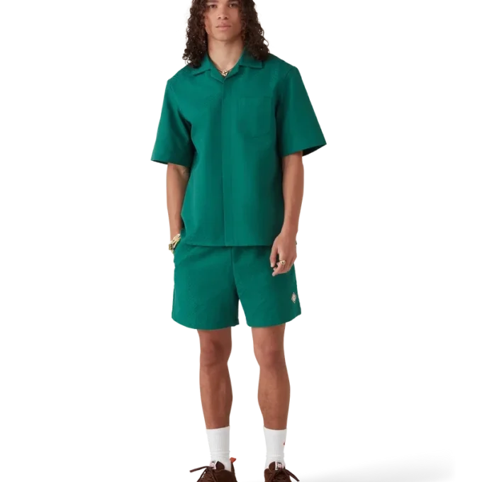 Camicia a pantaloncini in cotone jacquard con monogramma