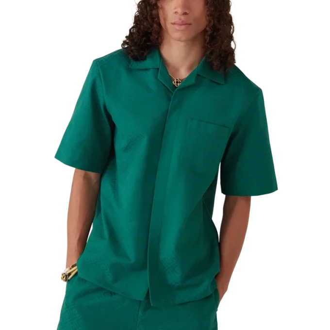 Camicia a pantaloncini in cotone jacquard con monogramma