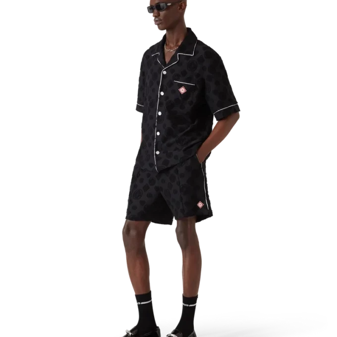 Camicia a pantaloncini in spugna con monogramma