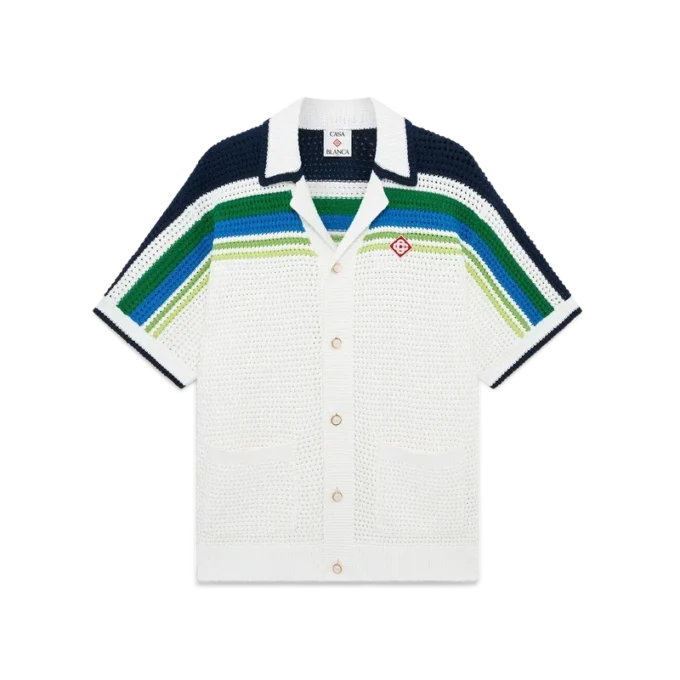 Camicia a righe in maglia a maniche corte in pantaloncini Camicia a righe in maglia a maniche corte in pantaloncini