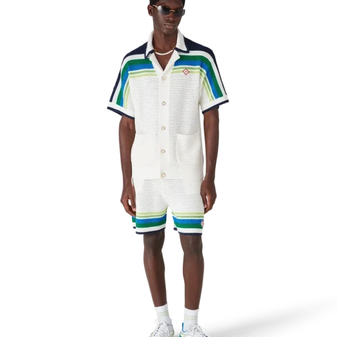 Camicia a righe in maglia a maniche corte in pantaloncini Camicia a righe in maglia a maniche corte in pantaloncini