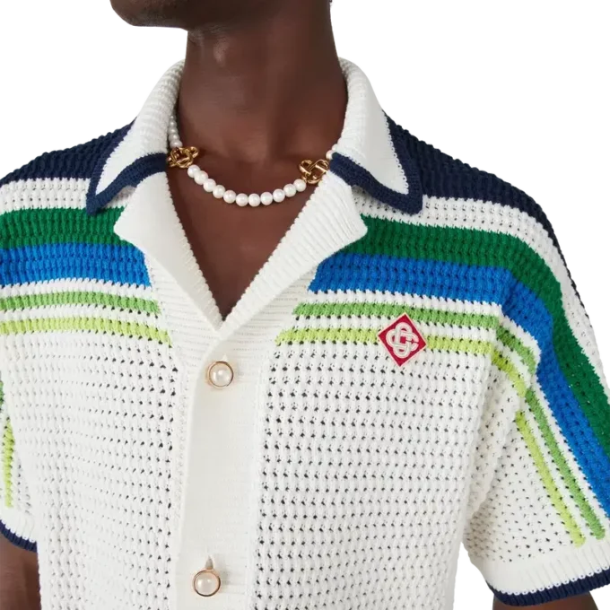 Camicia a righe in maglia a maniche corte in pantaloncini Camicia a righe in maglia a maniche corte in pantaloncini