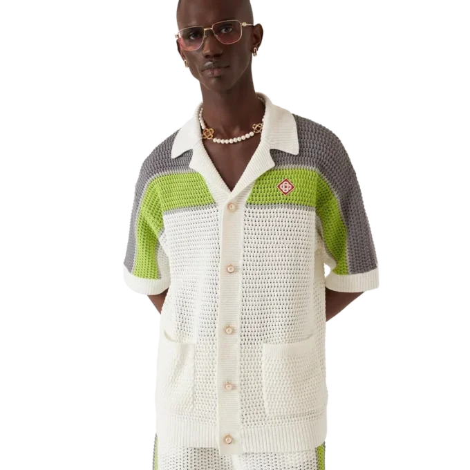 Camicia a righe in maglia all’uncinetto